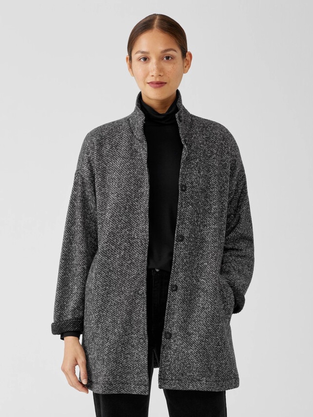 Eileen Fisher | Organic Cotton Terry Stand Collar Boxy Fit Jacket Small EUC